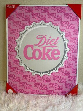Diet Coke Pink Bottle Cap Canvas Wall Art 16x20 Coca-Cola Decor NWT